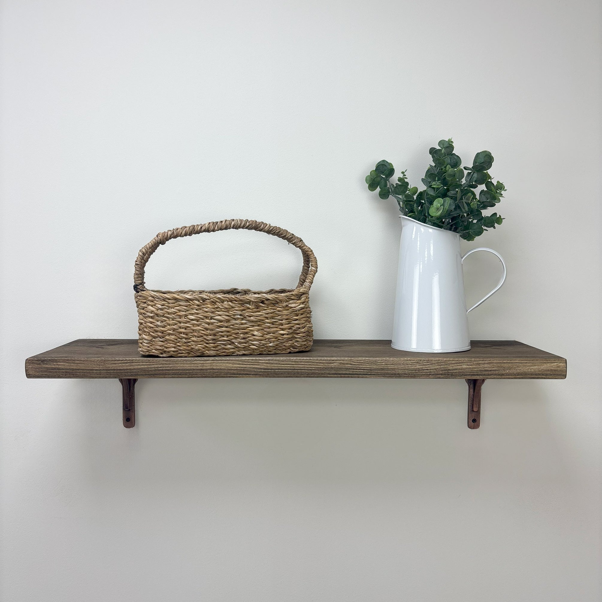 Birtley Copper Rustic Wooden Shelf with Brackets - 22cm x 3.5cm - Smoke Pine