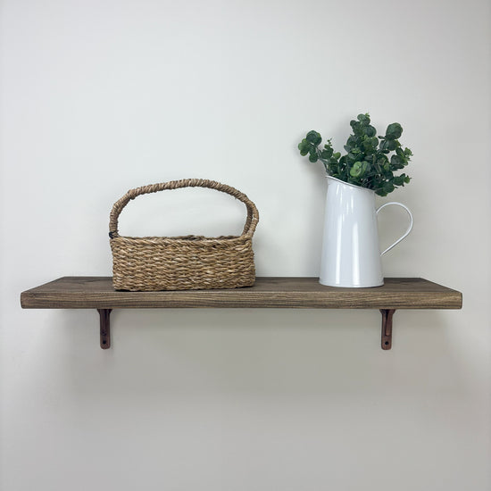 Birtley Copper Rustic Wooden Shelf with Brackets - 22cm x 3.5cm - Smoke Pine