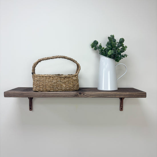 Birtley Copper Rustic Wooden Shelf with Brackets - 22cm x 3.5cm - Walnut 