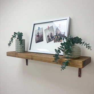 Birtley Copper Rustic Wooden Shelf with Brackets - 22cm x 4.5cm - 