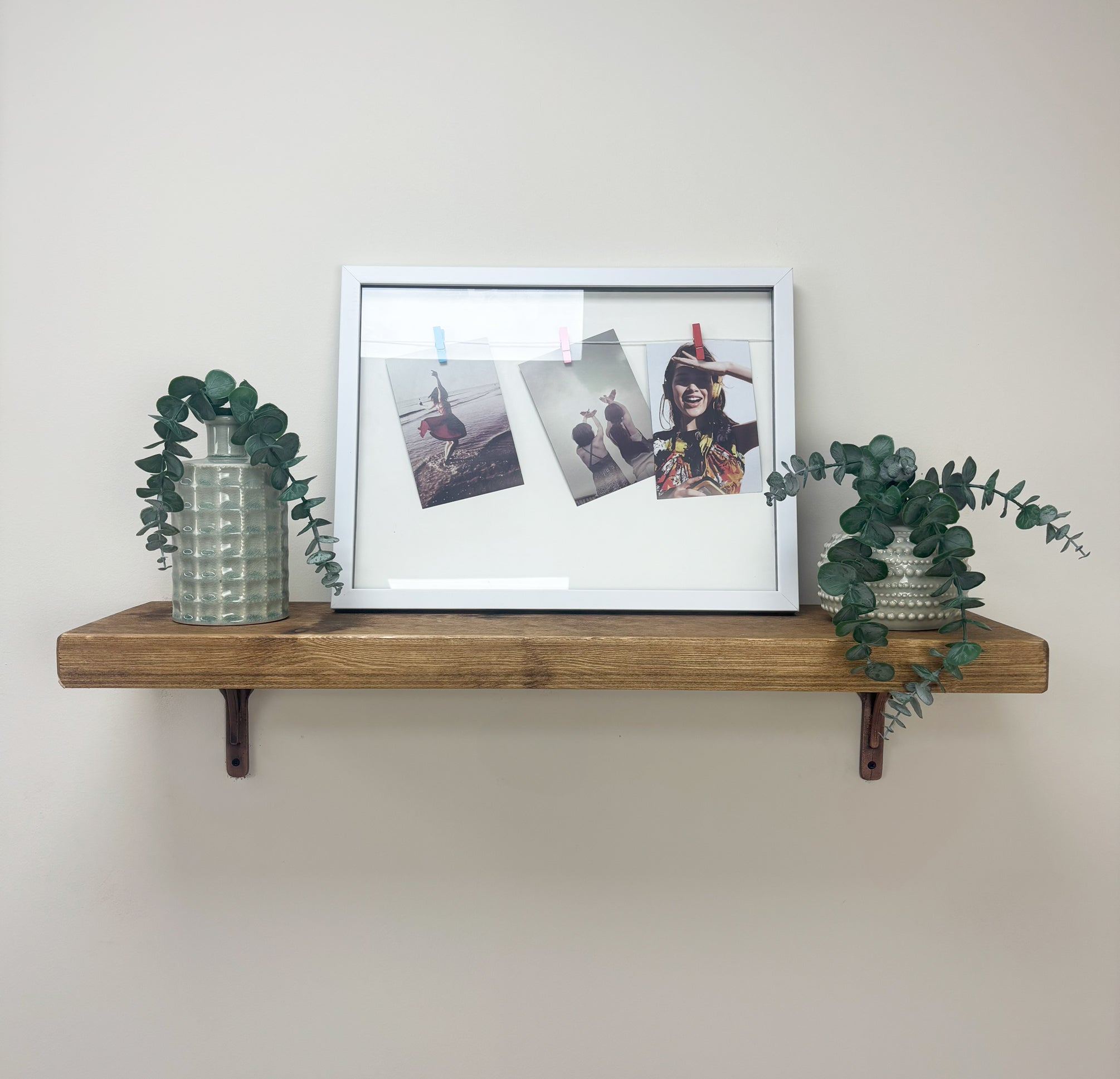 Birtley Copper Rustic Wooden Shelf with Brackets - 22cm x 4.5cm - 