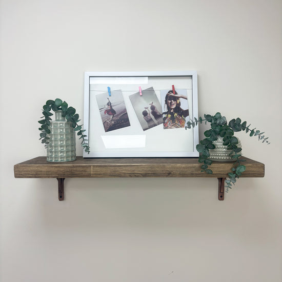 Birtley Copper Rustic Wooden Shelf with Brackets - 22cm x 4.5cm - 