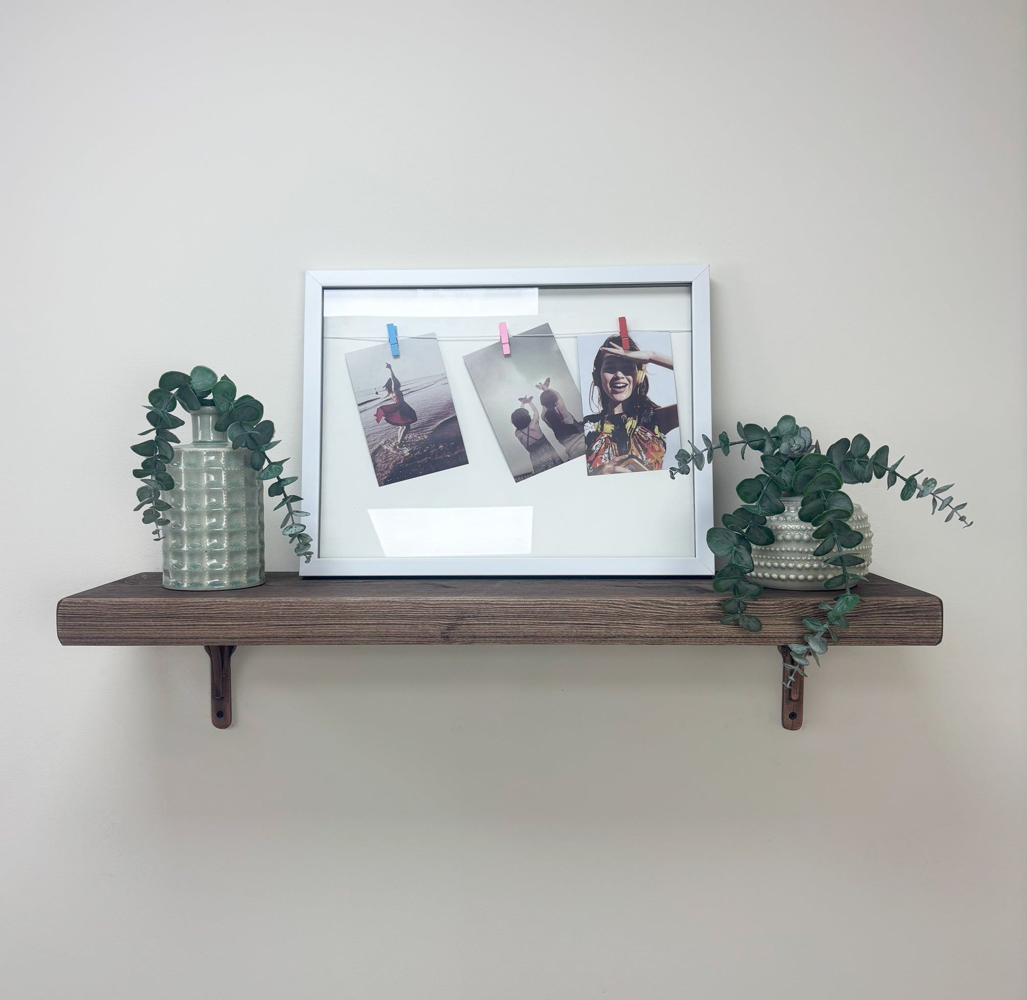 Birtley Copper Rustic Wooden Shelf with Brackets - 22cm x 4.5cm - 