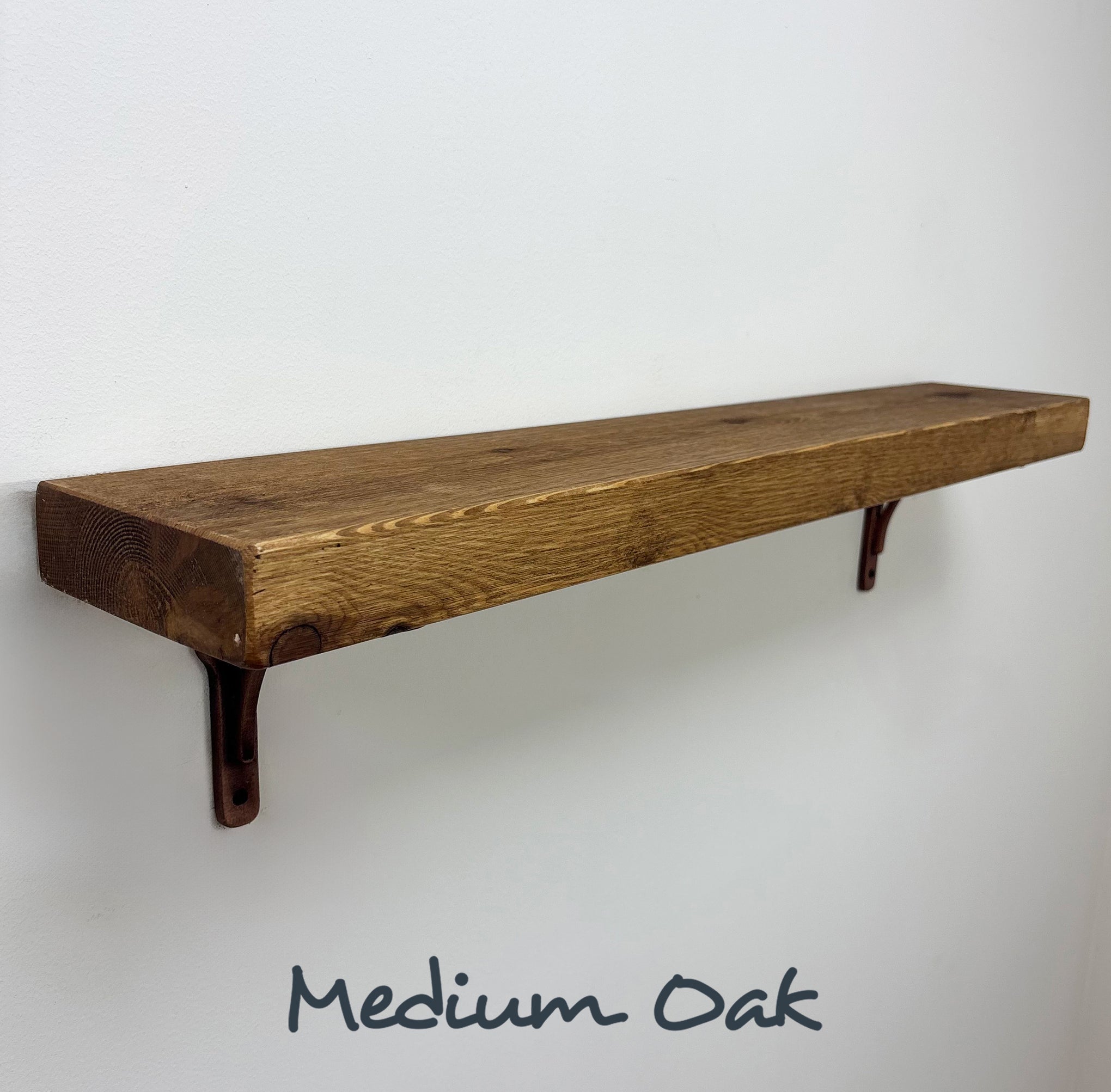 Birtley Copper Rustic Wooden Shelf with Brackets - 14.5cm x 4.5cm - all