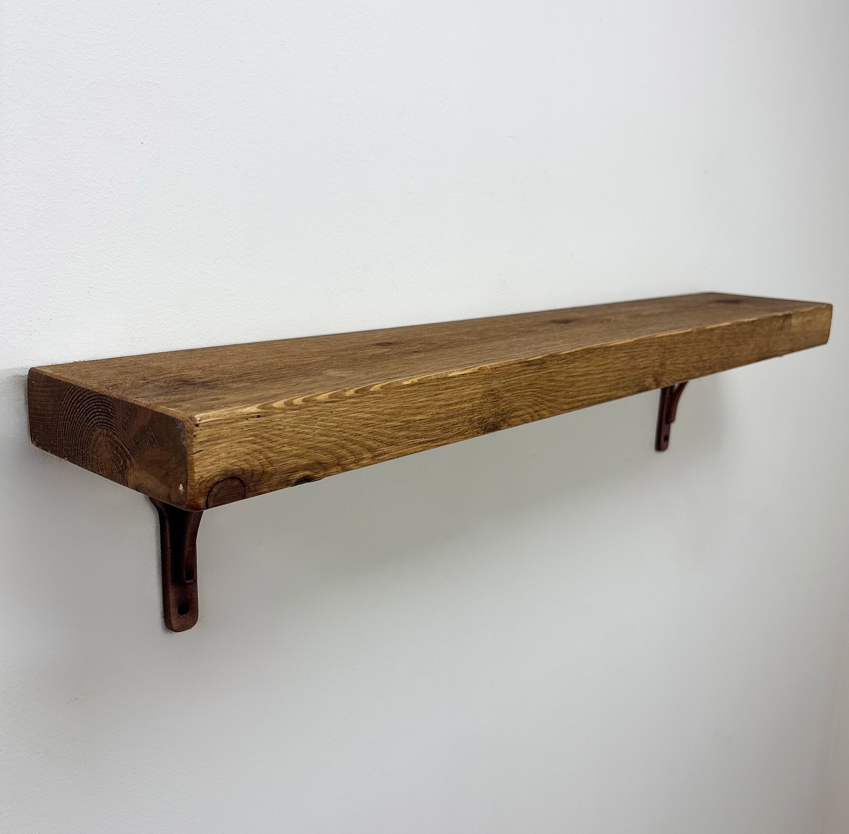 Birtley Copper Rustic Wooden Shelf with Brackets - 14.5cm x 4.5cm