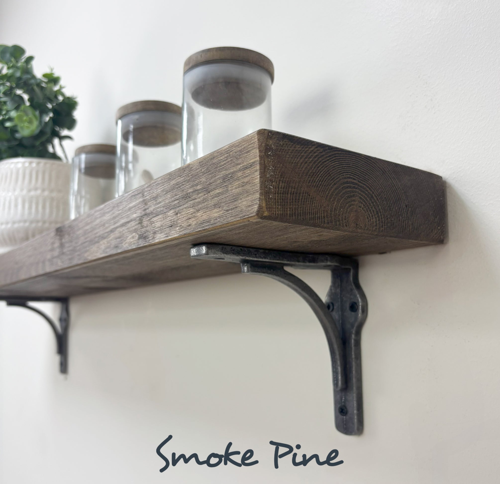 Birtley Iron Rustic Wooden Shelf with Brackets - 14.5cm x 4.5cm - 