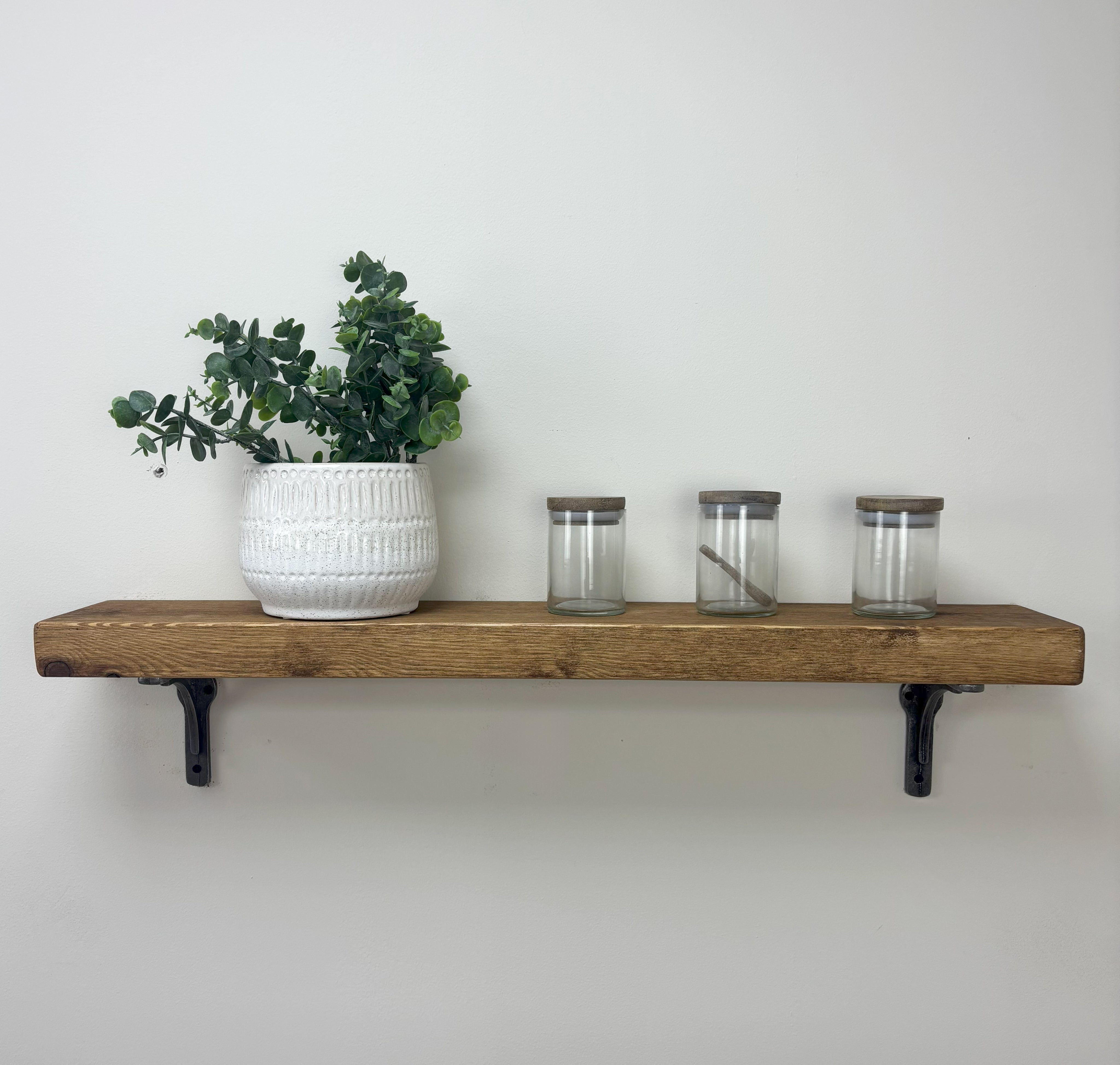 Birtley Iron Rustic Wooden Shelf with Brackets - 14.5cm x 4.5cm - 