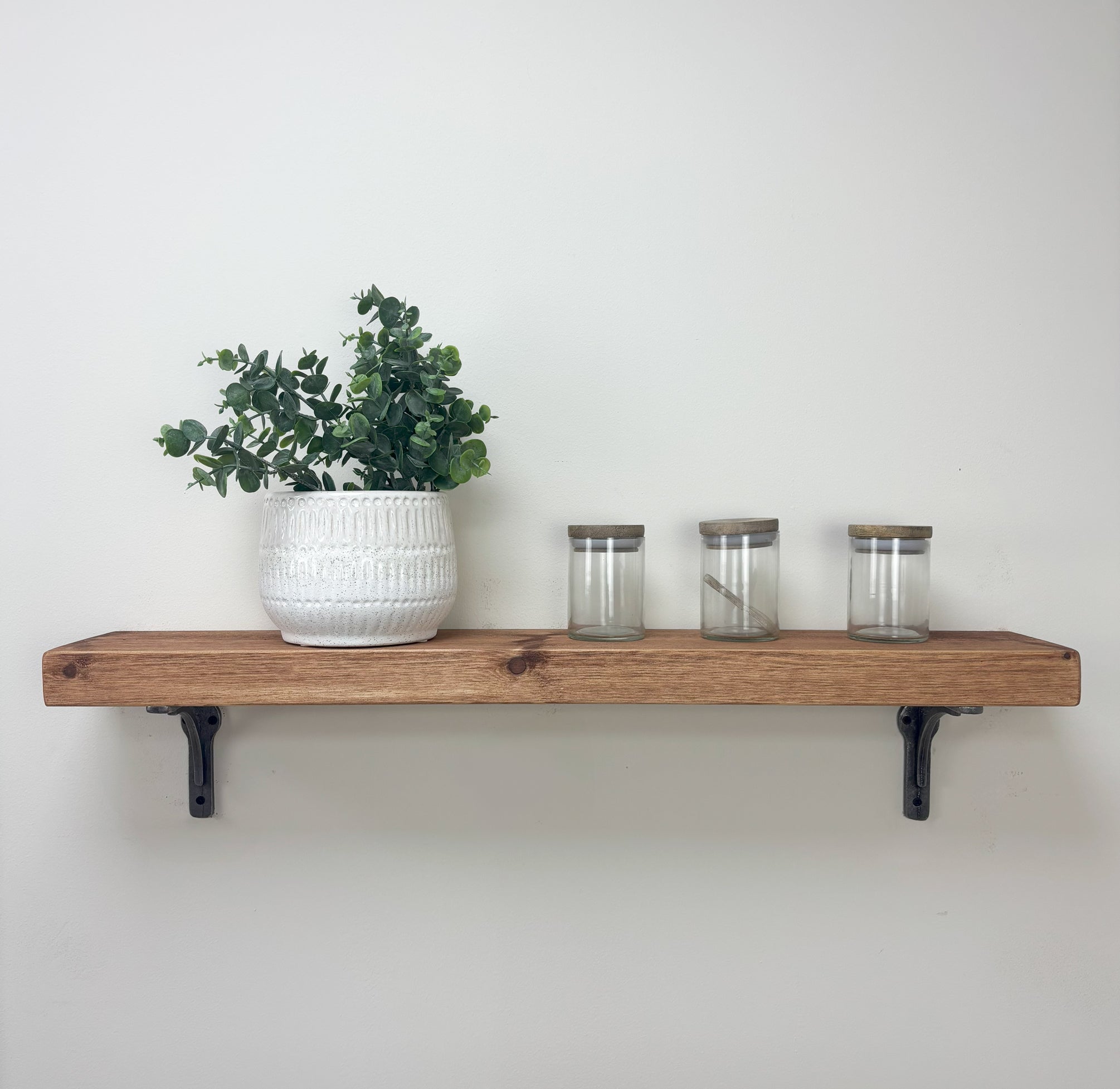 Birtley Iron Rustic Wooden Shelf with Brackets - 14.5cm x 4.5cm - 