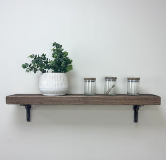 Birtley Iron Rustic Wooden Shelf with Brackets - 14.5cm x 4.5cm - Walnut