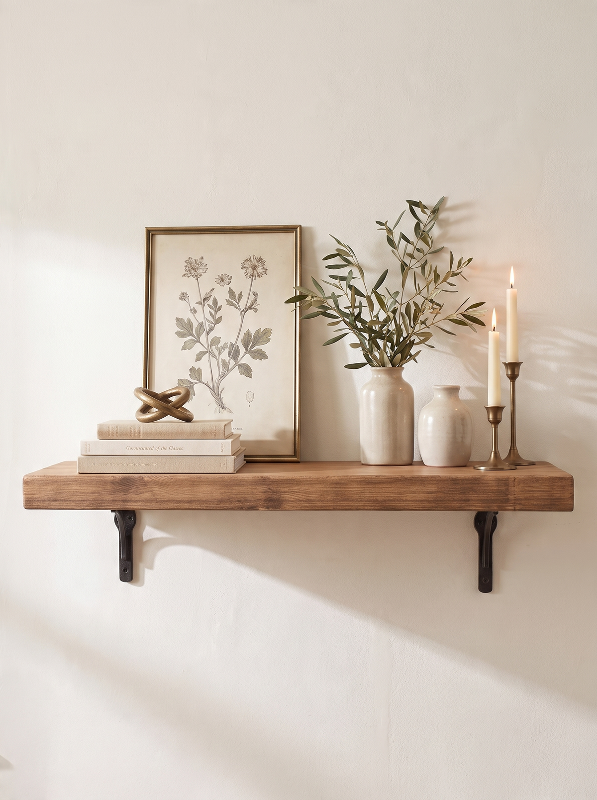 Birtley Iron Rustic Wooden Shelf with Brackets - 22cm x 4.5cm