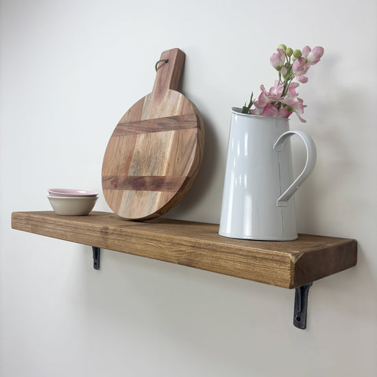 Birtley Iron Rustic Wooden Shelf with Brackets - 22cm x 4.5cm - 