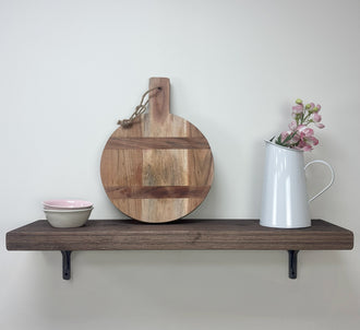 Birtley Iron Rustic Wooden Shelf with Brackets - 22cm x 4.5cm - Walnut