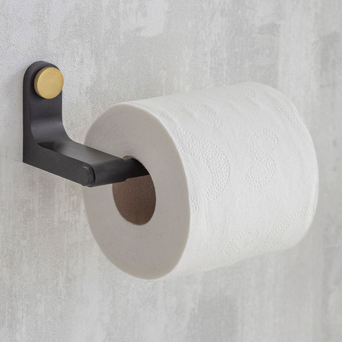 Black Metal And Brass Toilet Roll Holder