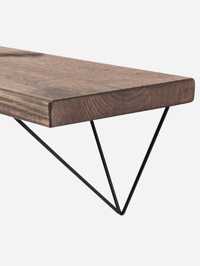 Bowes Rustic Wooden Shelf with Black Metal Brackets - 22cm x 3.5cm - Bracketed Shelves