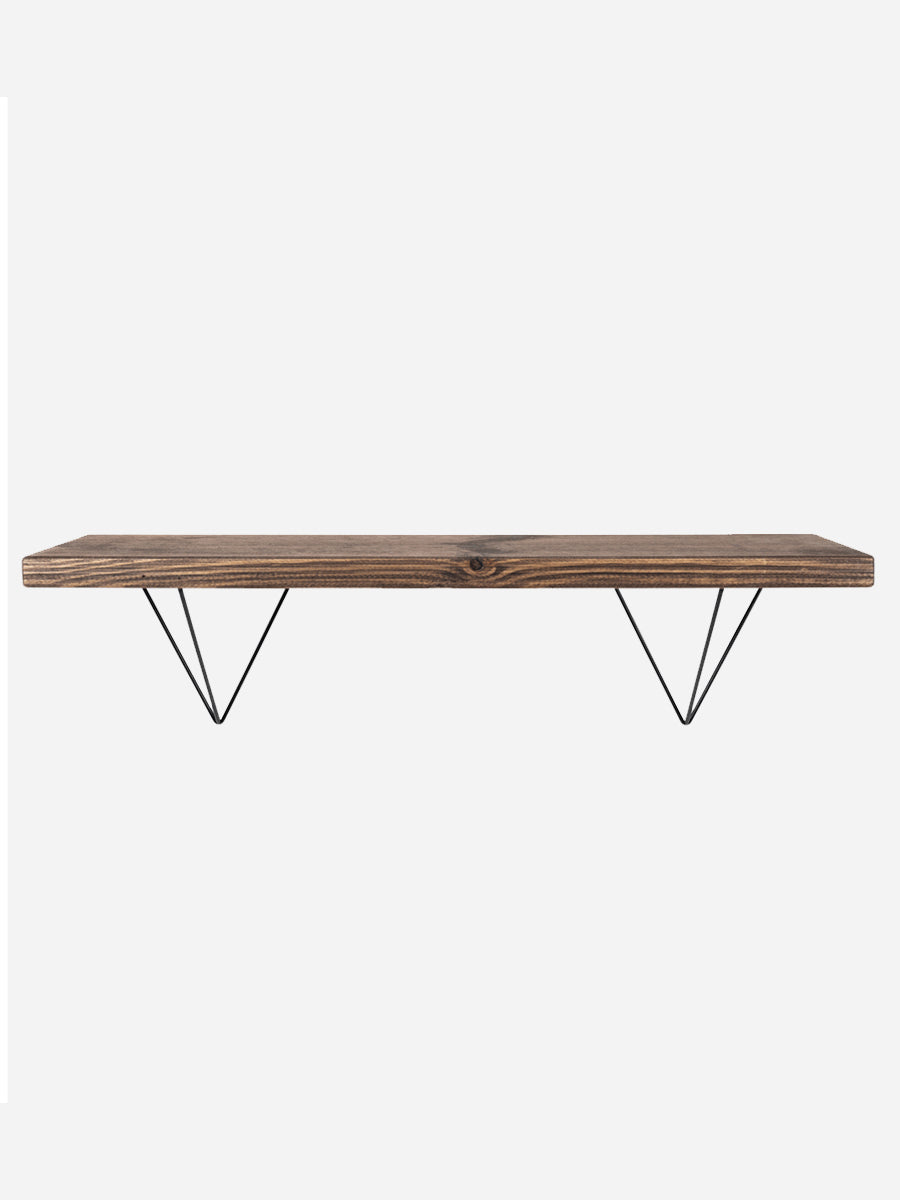 Bowes Rustic Wooden Shelf with Black Metal Brackets - 22cm x 3.5cm - Bracketed Shelves