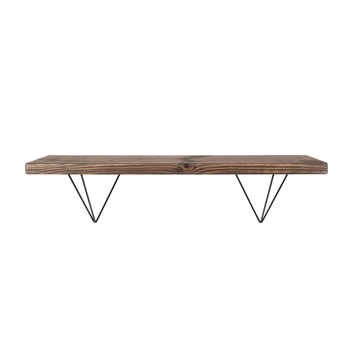 Bowes Rustic Wooden Shelf with Black Metal Brackets - 22cm x 3.5cm - Pine Bracket Shelves