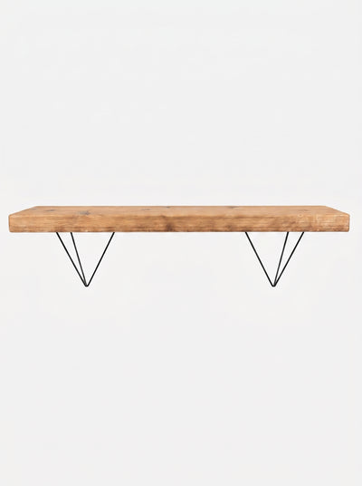 Bowes Rustic Wooden Shelf with Black Metal Brackets - 22cm x 4.5cm - Bracketed Shelves