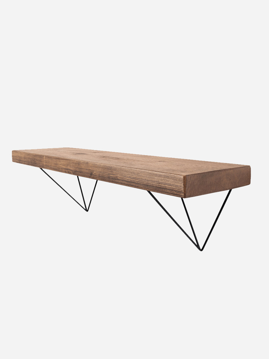Bowes Rustic Wooden Shelf with Black Metal Brackets - 22cm x 4.5cm