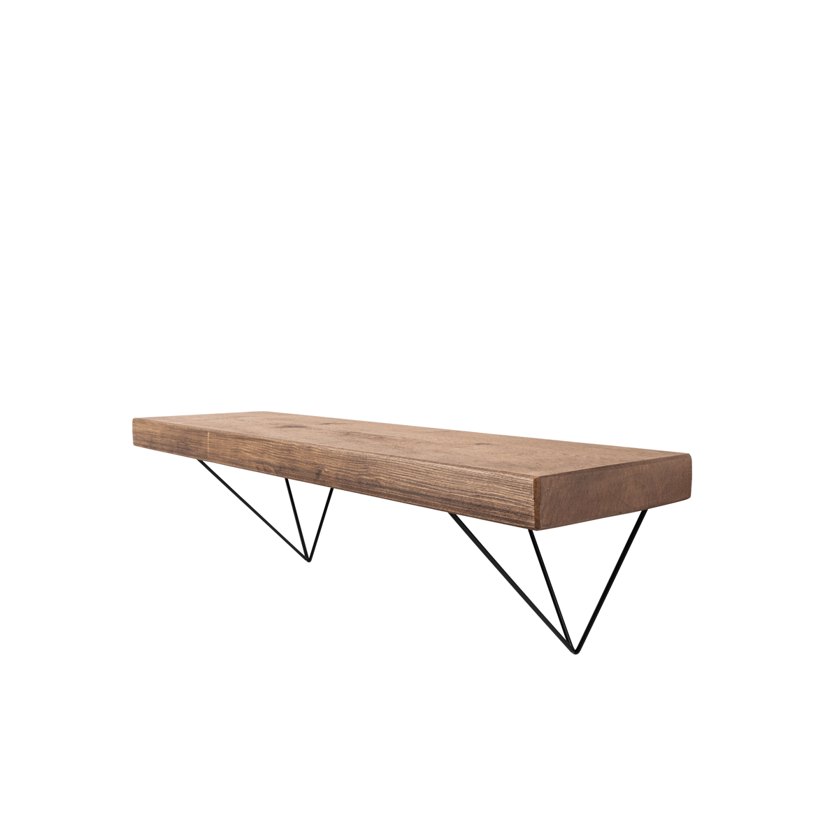Bowes Rustic Wooden Shelf with Black Metal Brackets - 22cm x 4.5cm - Bracketed Shelves