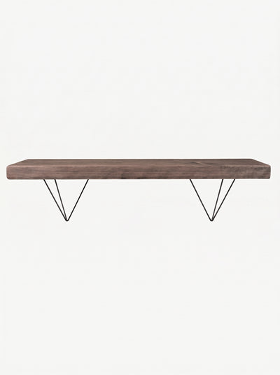 Bowes Rustic Wooden Shelf with Black Metal Brackets - 22cm x 4.5cm - Bracketed Shelves
