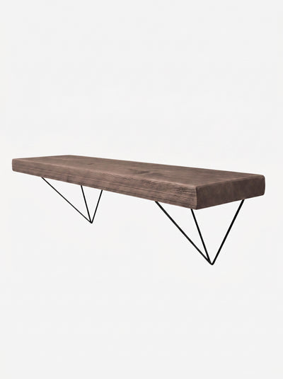 Bowes Rustic Wooden Shelf with Black Metal Brackets - 22cm x 4.5cm - Bracketed Shelves