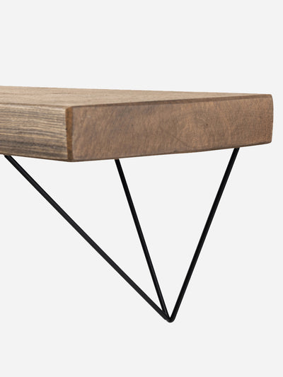 Bowes Rustic Wooden Shelf with Black Metal Brackets - 22cm x 4.5cm - Bracketed Shelves