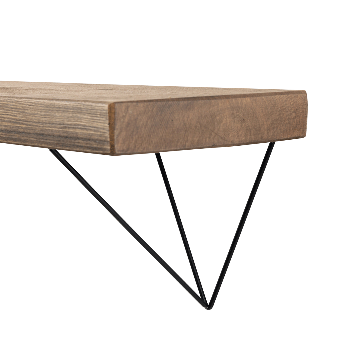 Bowes Rustic Wooden Shelf with Black Metal Brackets - 22cm x 4.5cm - Bracketed Shelves