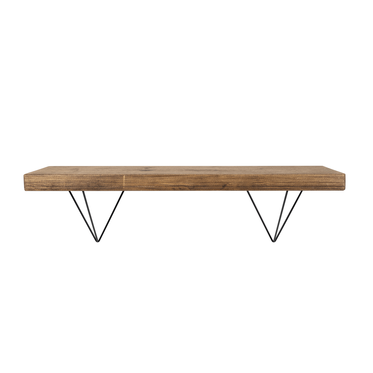 Bowes Rustic Wooden Shelf with Black Metal Brackets - 22cm x 4.5cm - Bracketed Shelves