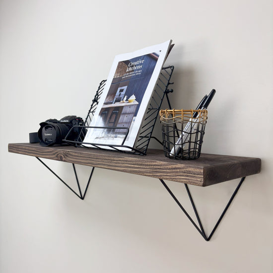 Bowes Rustic Wooden Shelf with Black Metal Brackets - 22cm x 3.5cm - 