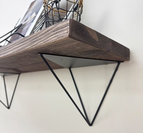 Bowes Rustic Wooden Shelf with Black Metal Brackets - 22cm x 3.5cm - 