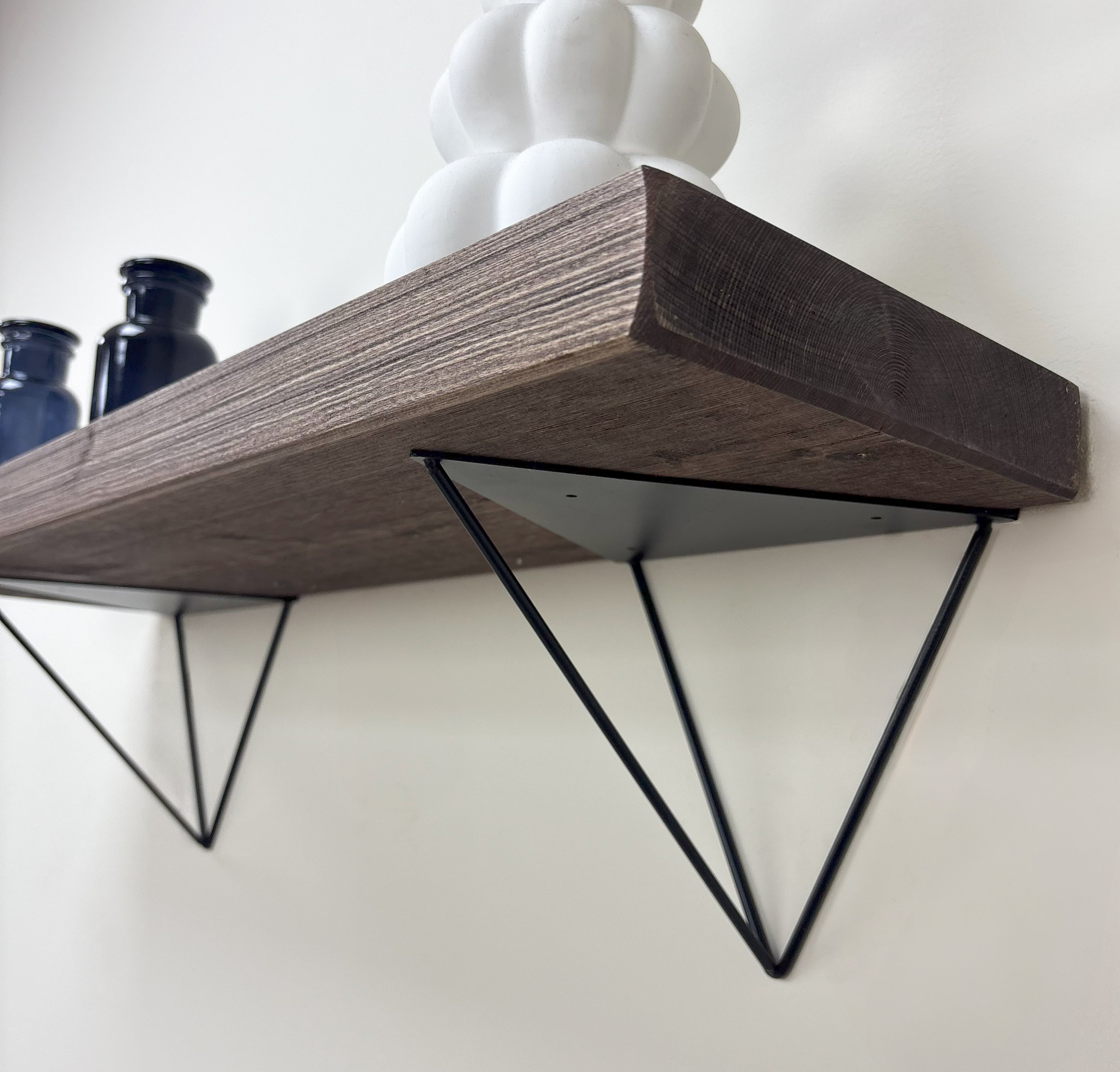 Bowes Rustic Wooden Shelf with Black Metal Brackets - 22cm x 4.5cm - 