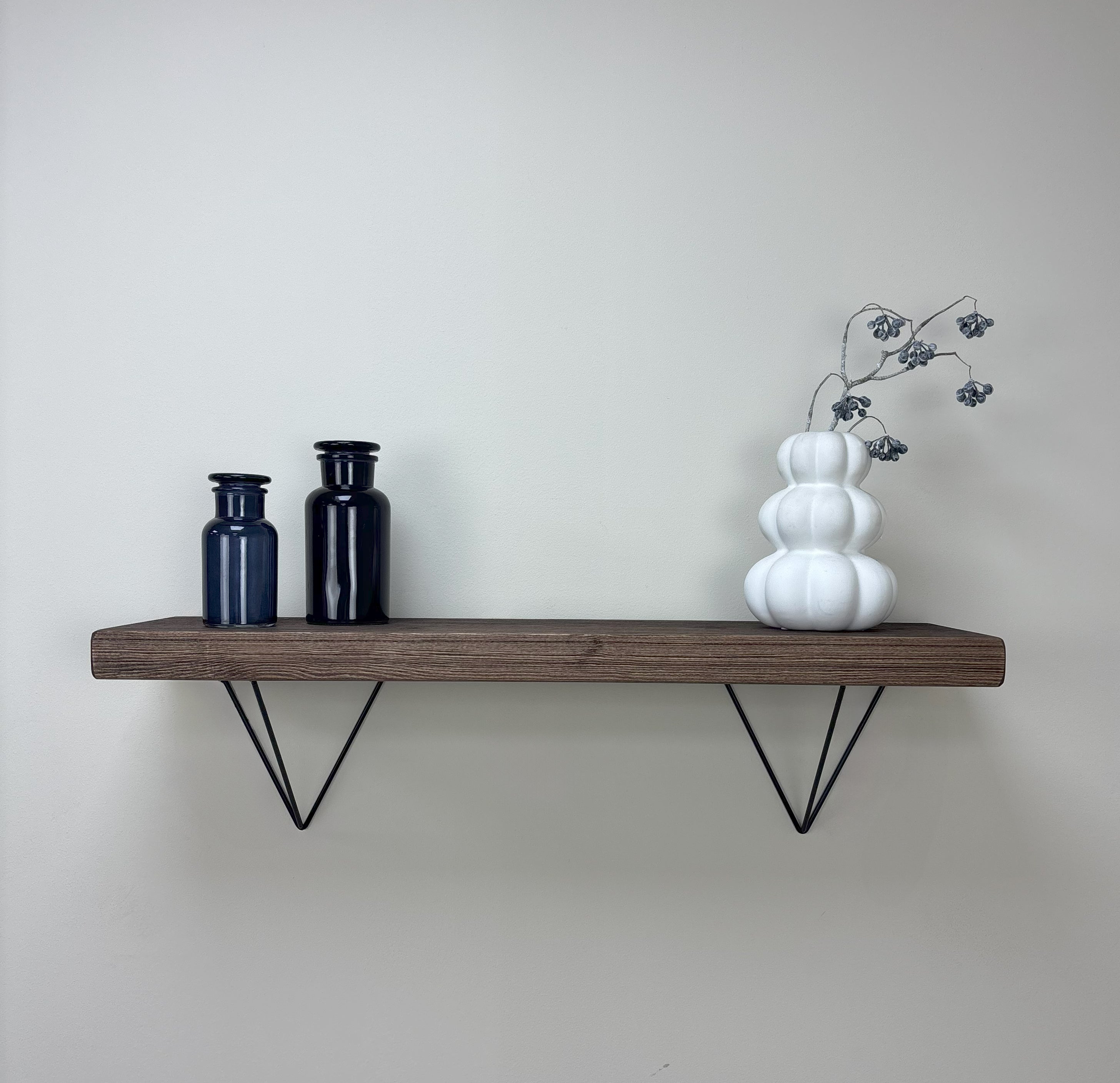 Bowes Rustic Wooden Shelf with Black Metal Brackets - 22cm x 4.5cm - 