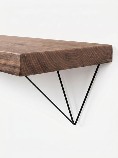 Bowes Rustic Wooden Shelf with Black Metal Brackets - 29cm x 4.5cm - Bracketed Shelves