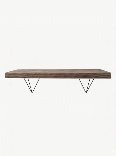 Bowes Rustic Wooden Shelf with Black Metal Brackets - 29cm x 4.5cm - Bracketed Shelves