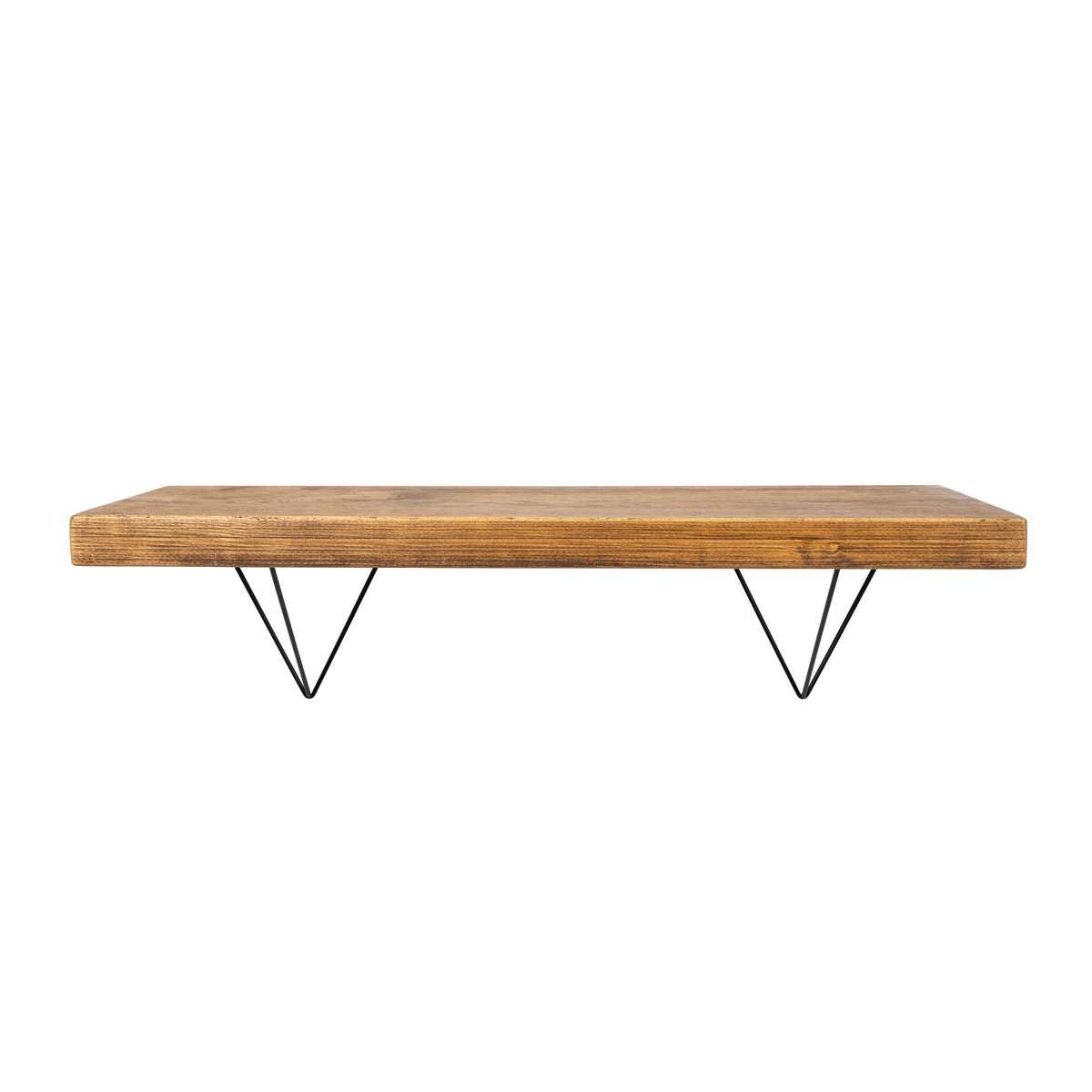 Bowes Rustic Wooden Shelf with Black Metal Brackets - 29cm x 4.5cm - Bracketed Shelves