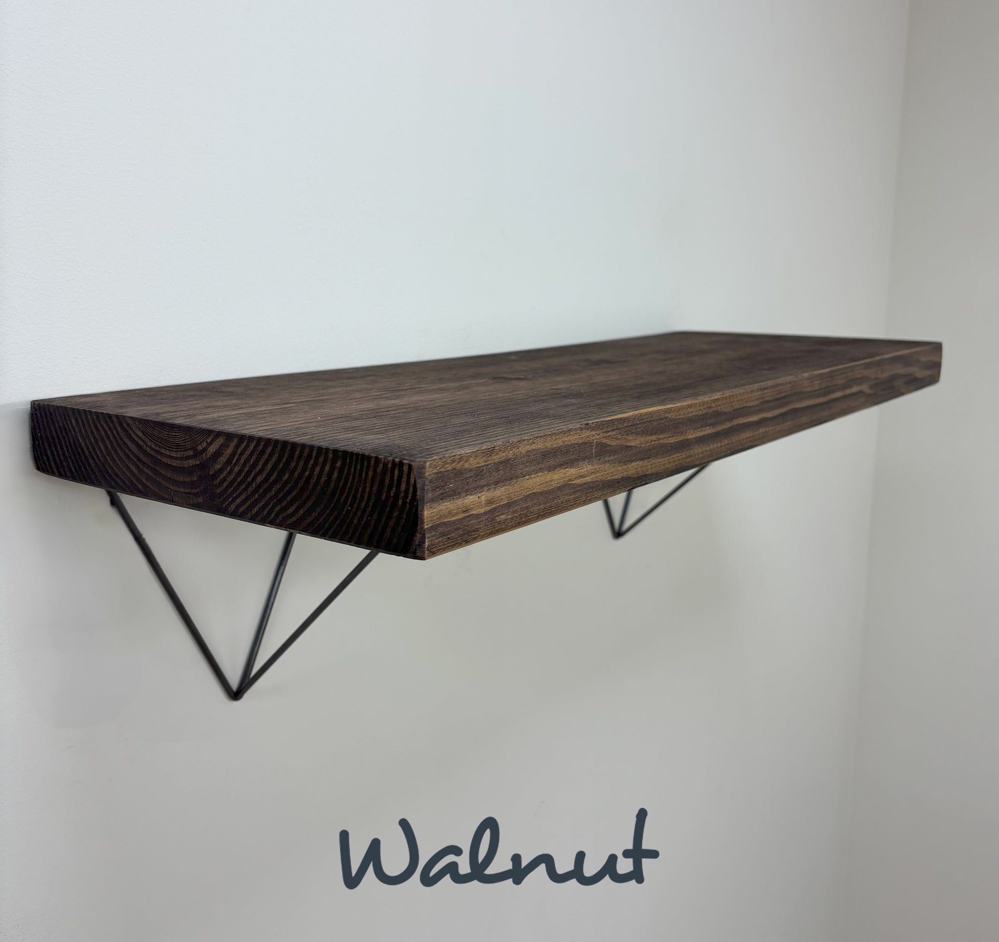 Bowes Rustic Wooden Shelf with Black Metal Brackets - 29cm x 4.5cm - 