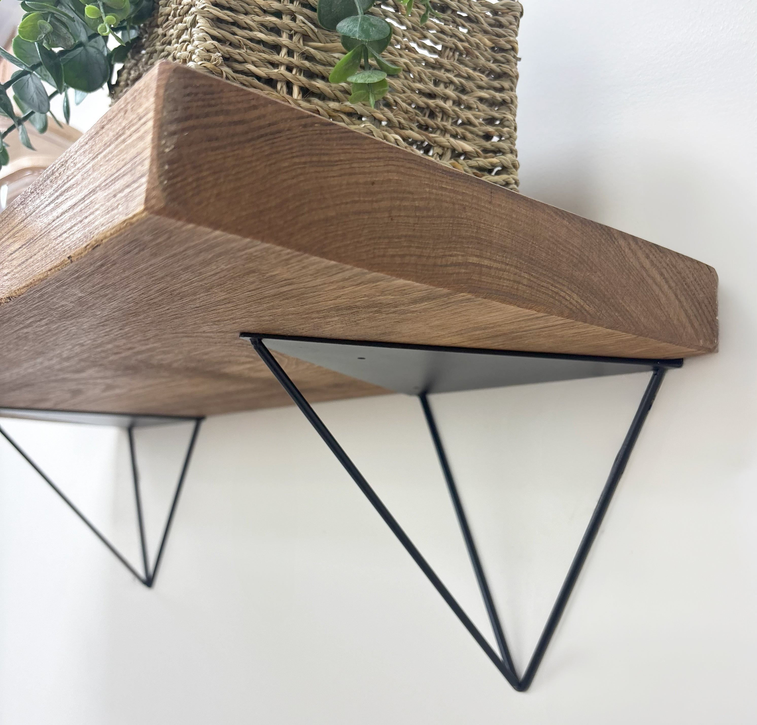 Bowes Rustic Wooden Shelf with Black Metal Brackets - 29cm x 4.5cm - 