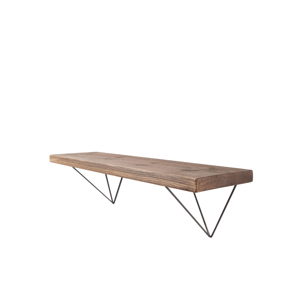 Bowes Rustic Wooden Shelf with Raw Steel Brackets - 22cm x 3.5cm - Bracketed Shelves