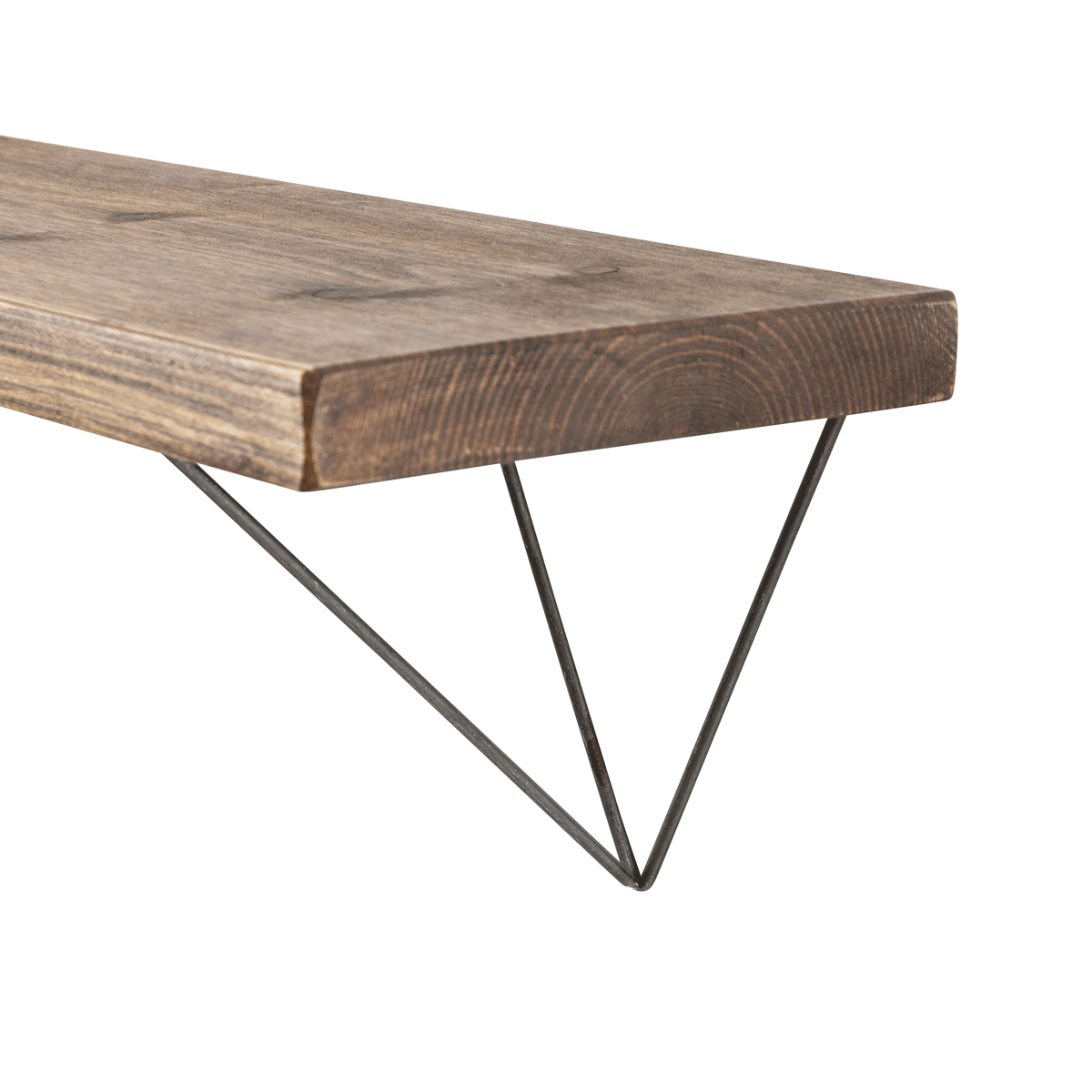 Bowes Rustic Wooden Shelf with Raw Steel Brackets - 22cm x 3.5cm - Bracketed Shelves
