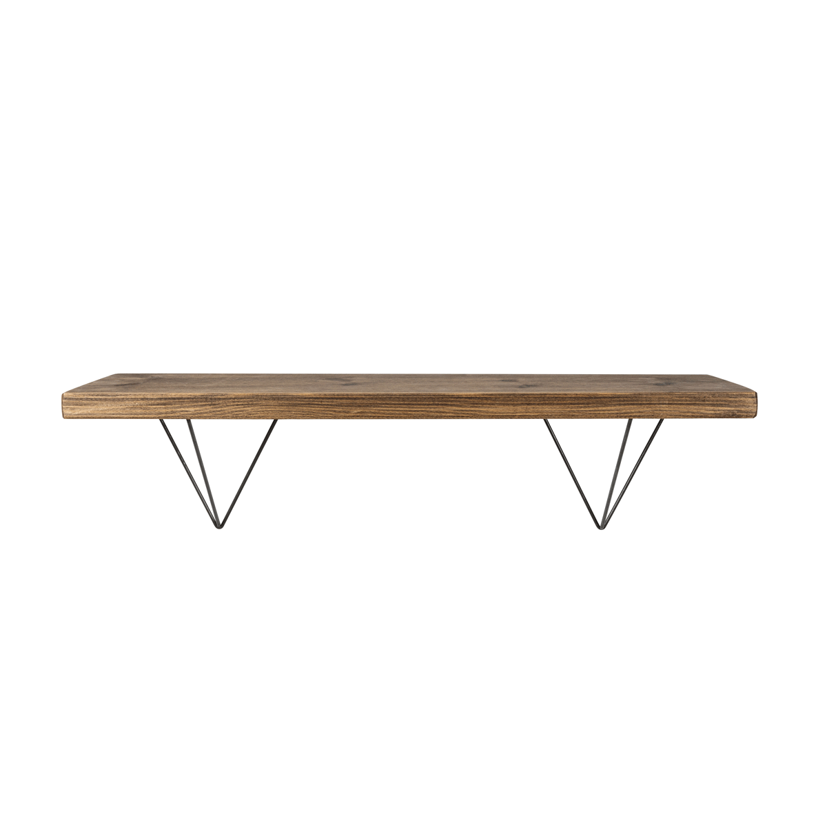 Bowes Rustic Wooden Shelf with Raw Steel Brackets - 22cm x 3.5cm - Bracketed Shelves
