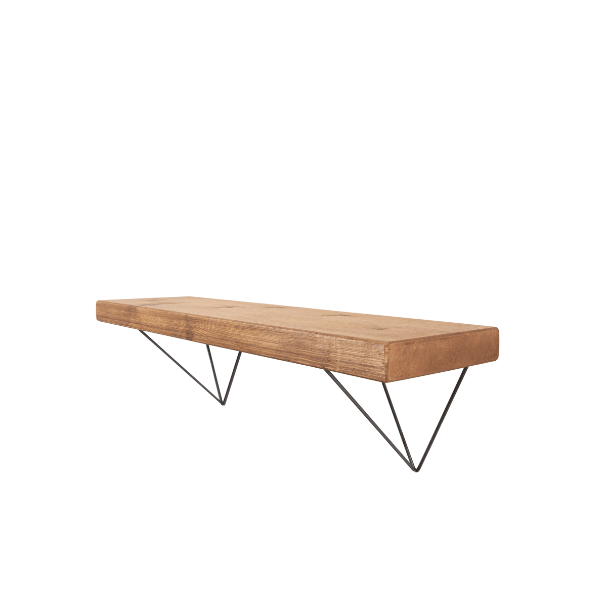 Bowes Rustic Wooden Shelf with Raw Steel Brackets - 22cm x 4.5cm - Bracketed Shelves