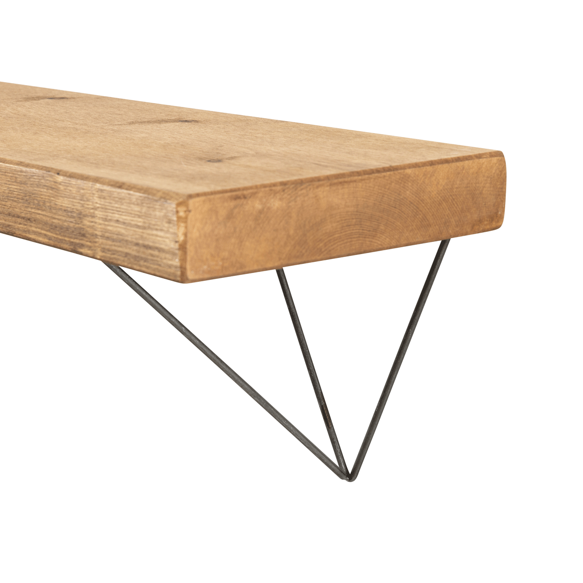 Bowes Rustic Wooden Shelf with Raw Steel Brackets - 22cm x 4.5cm - Bracketed Shelves