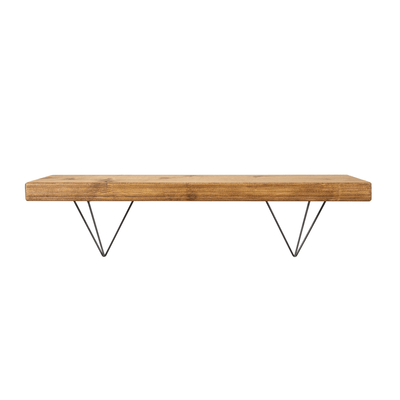 Bowes Rustic Wooden Shelf with Raw Steel Brackets - 22cm x 4.5cm - Bracketed Shelves