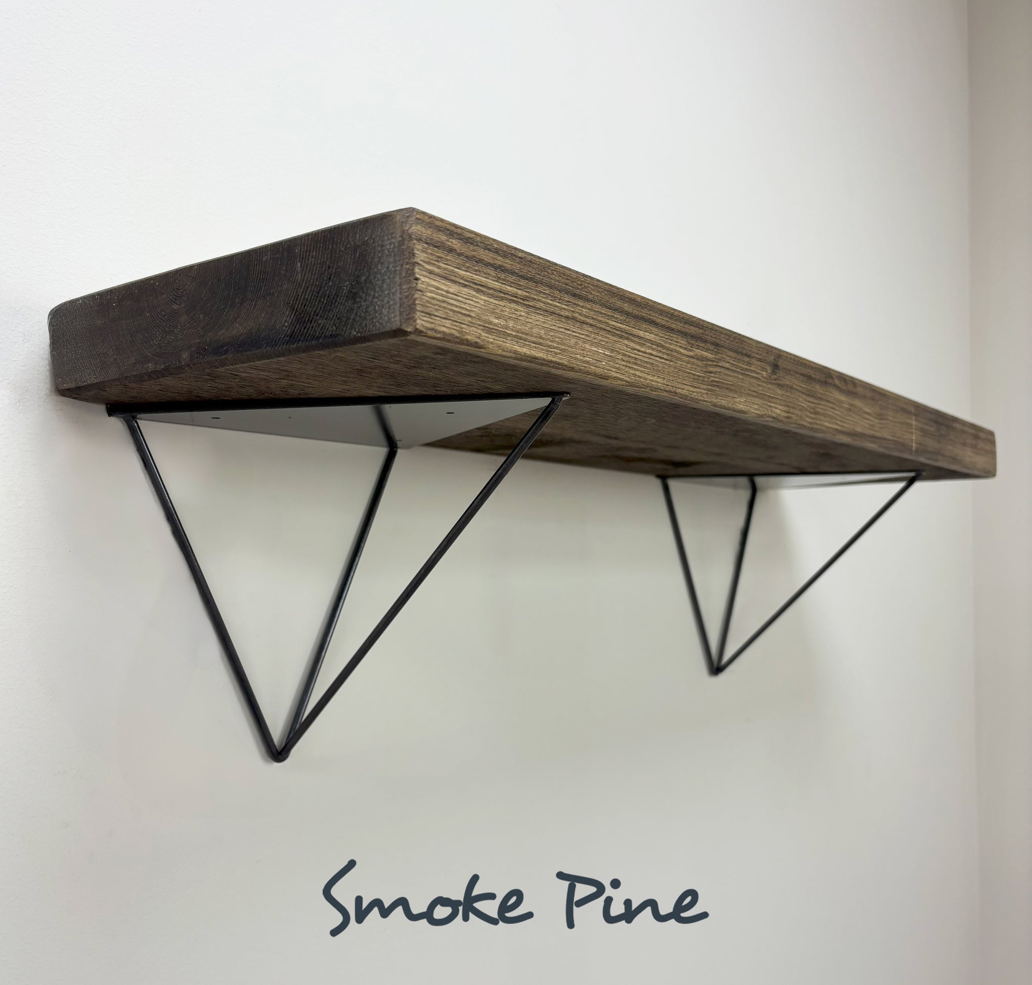 Bowes Rustic Wooden Shelf with Raw Steel Brackets - 22cm x 3.5cm - all