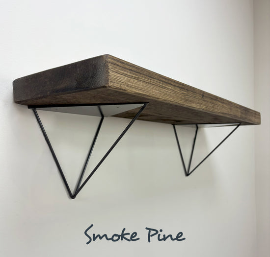 Bowes Rustic Wooden Shelf with Raw Steel Brackets - 22cm x 3.5cm - all