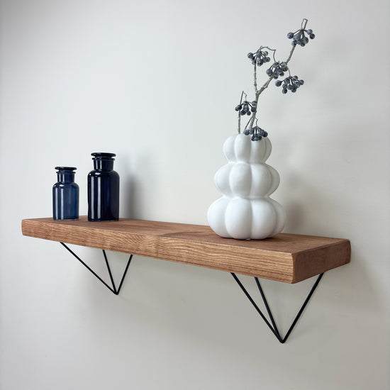 Bowes Rustic Wooden Shelf with Black Metal Brackets - 22cm x 4.5cm - 