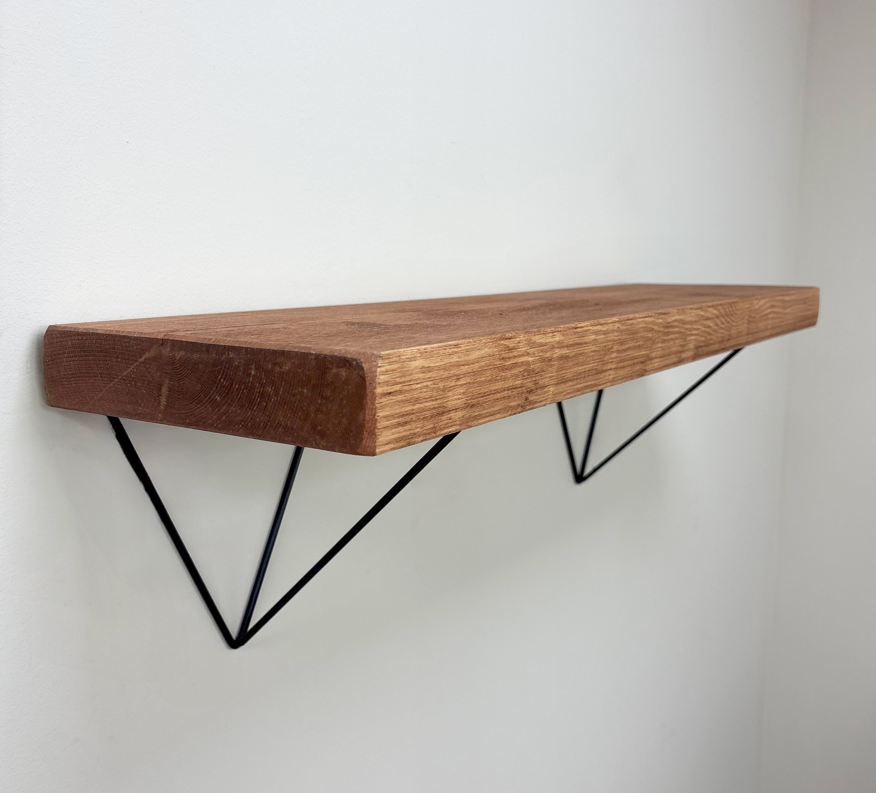 Bowes Rustic Wooden Shelf with Raw Steel Brackets - 22cm x 4.5cm