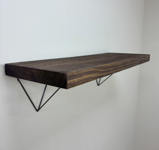 Bowes Rustic Wooden Shelf with Raw Steel Brackets - 29cm x 4.5cm - all