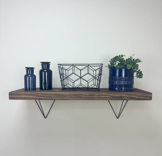 Bowes Rustic Wooden Shelf with Raw Steel Brackets - 29cm x 4.5cm - Walnut