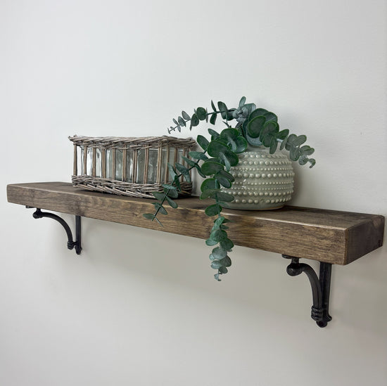 Causey Rustic Wooden Shelf with Brackets - 14.5cm x 4.5cm - Smoke pine